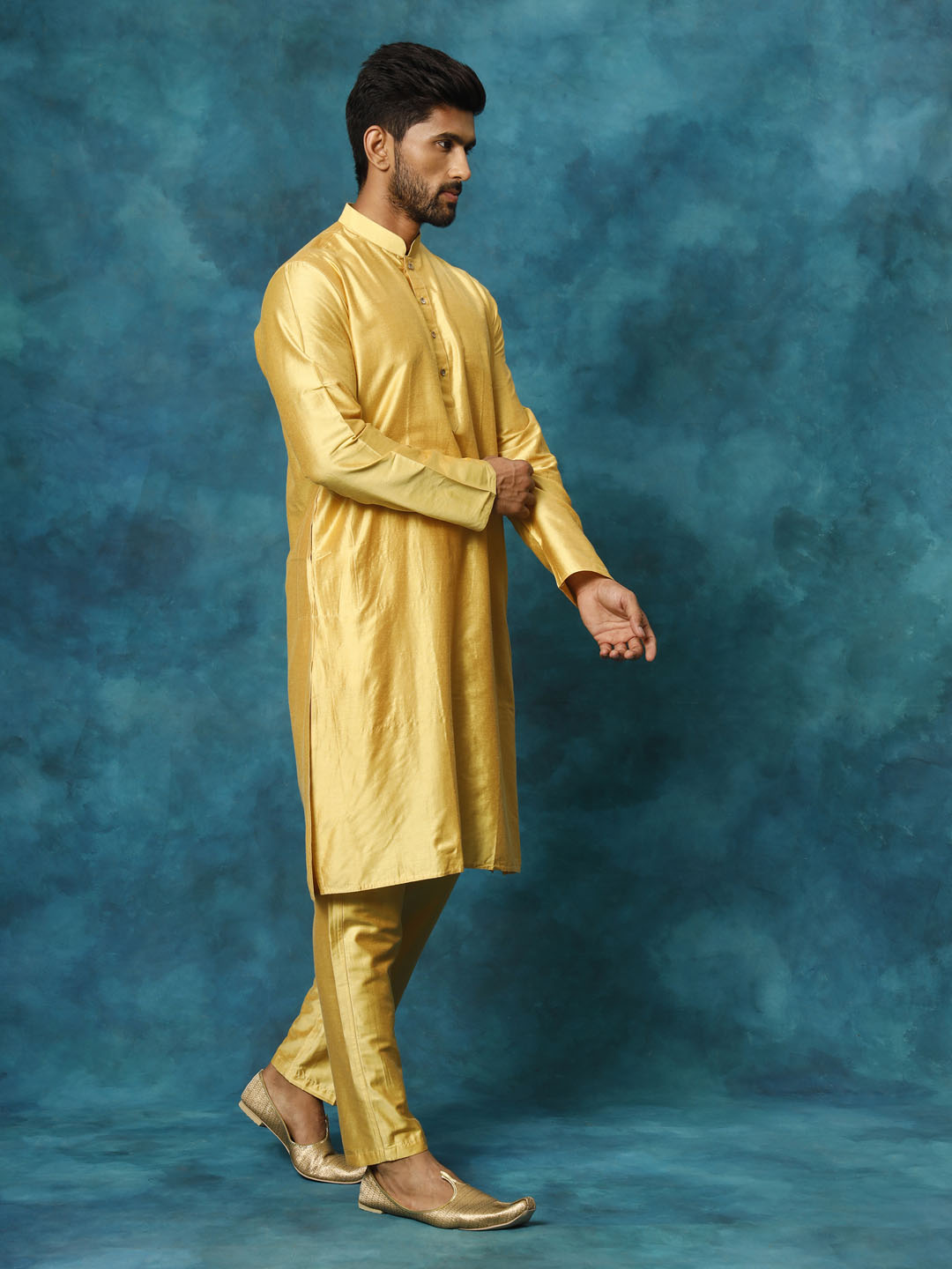 Sarvati Men's Mustard Viscose Kurta Pant Set