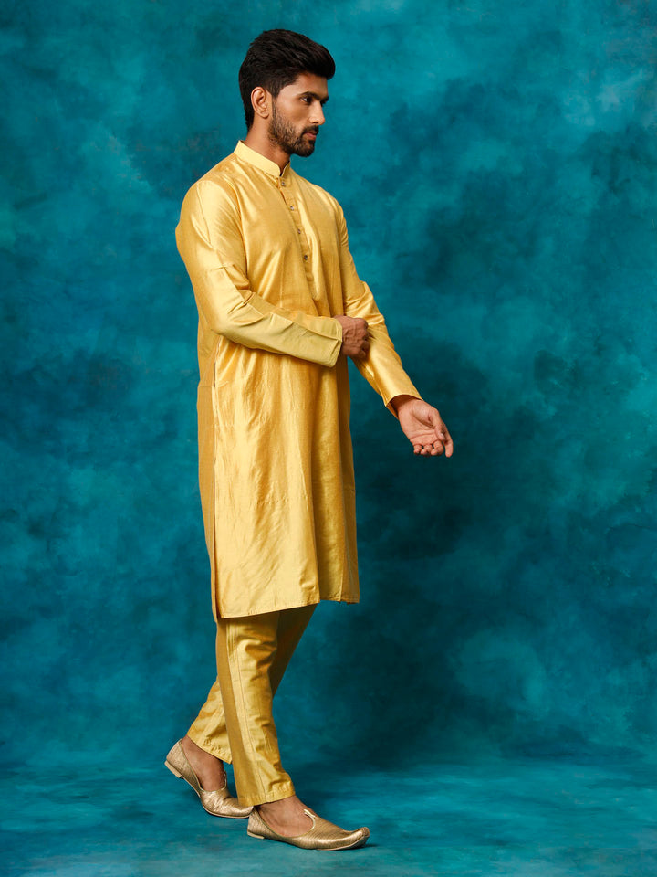 Sarvati Men's Mustard Viscose Kurta Pant Set