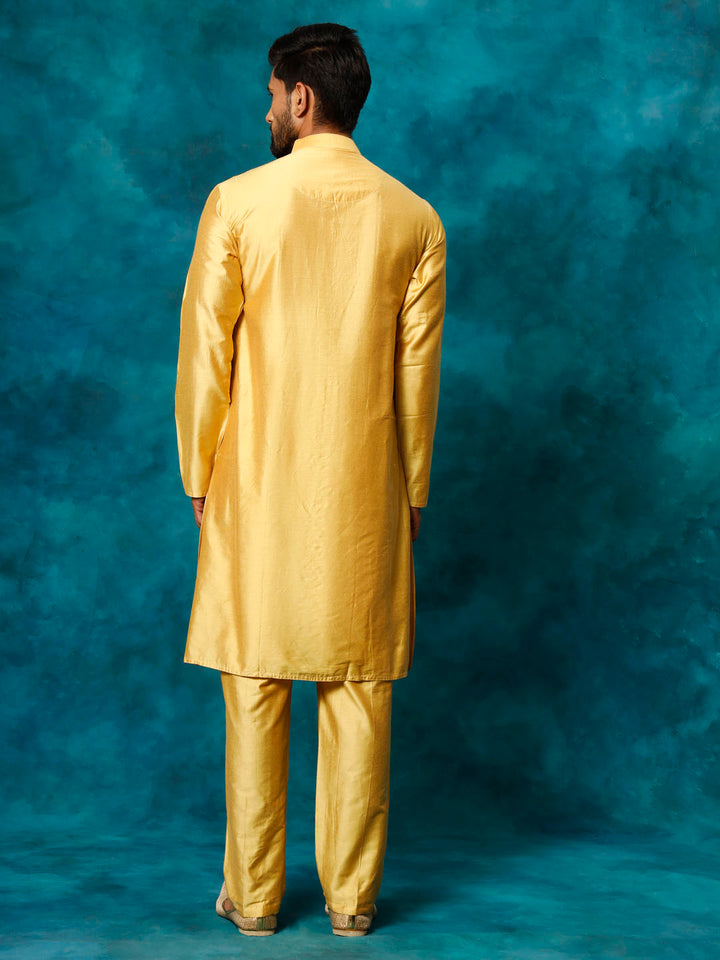 Sarvati Men's Mustard Viscose Kurta Pant Set