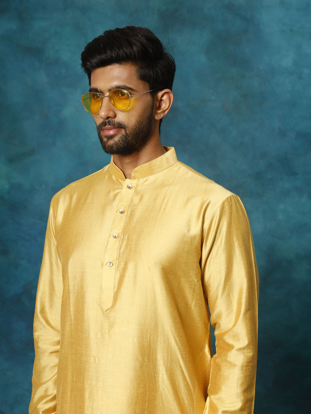 Sarvati Men's Mustard Viscose Kurta Pant Set