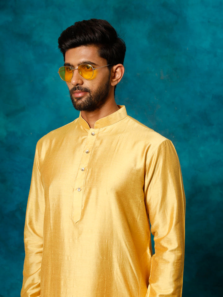 Sarvati Men's Mustard Viscose Kurta Pant Set