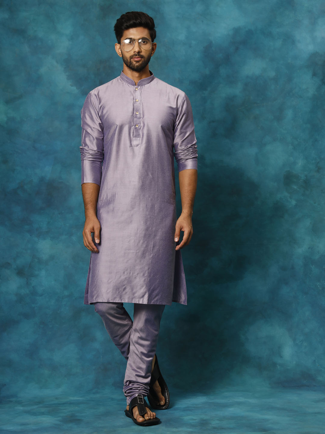 Sarvati Men's Purple Viscose Kurta Pyjama Set