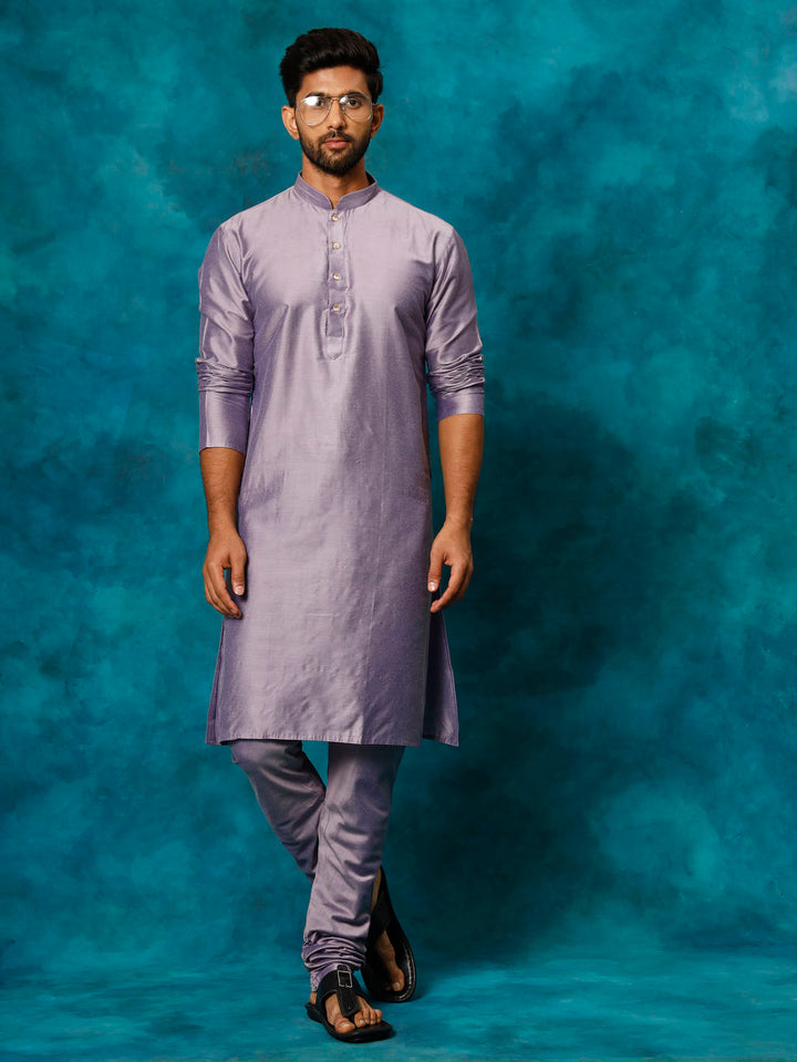 Sarvati Men's Purple Viscose Kurta Pyjama Set