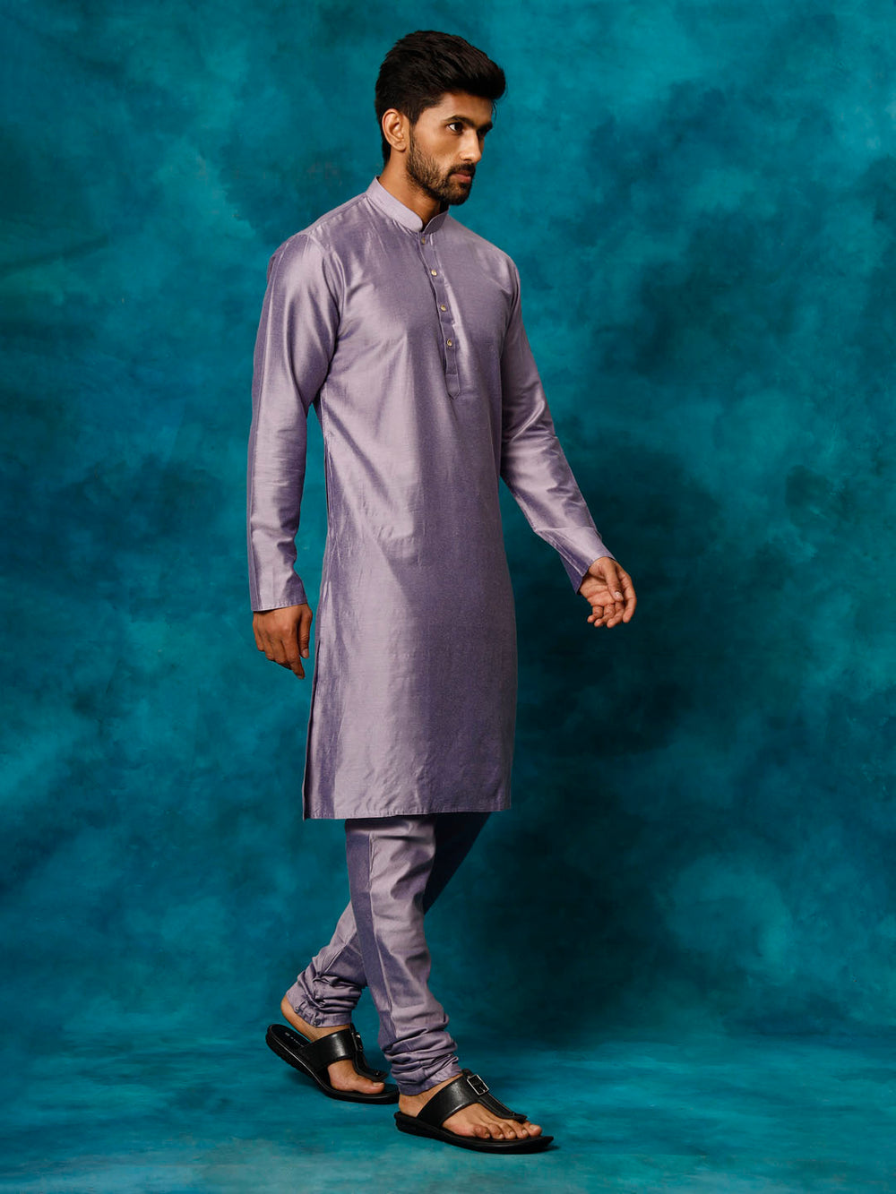 Sarvati Men's Purple Viscose Kurta Pyjama Set