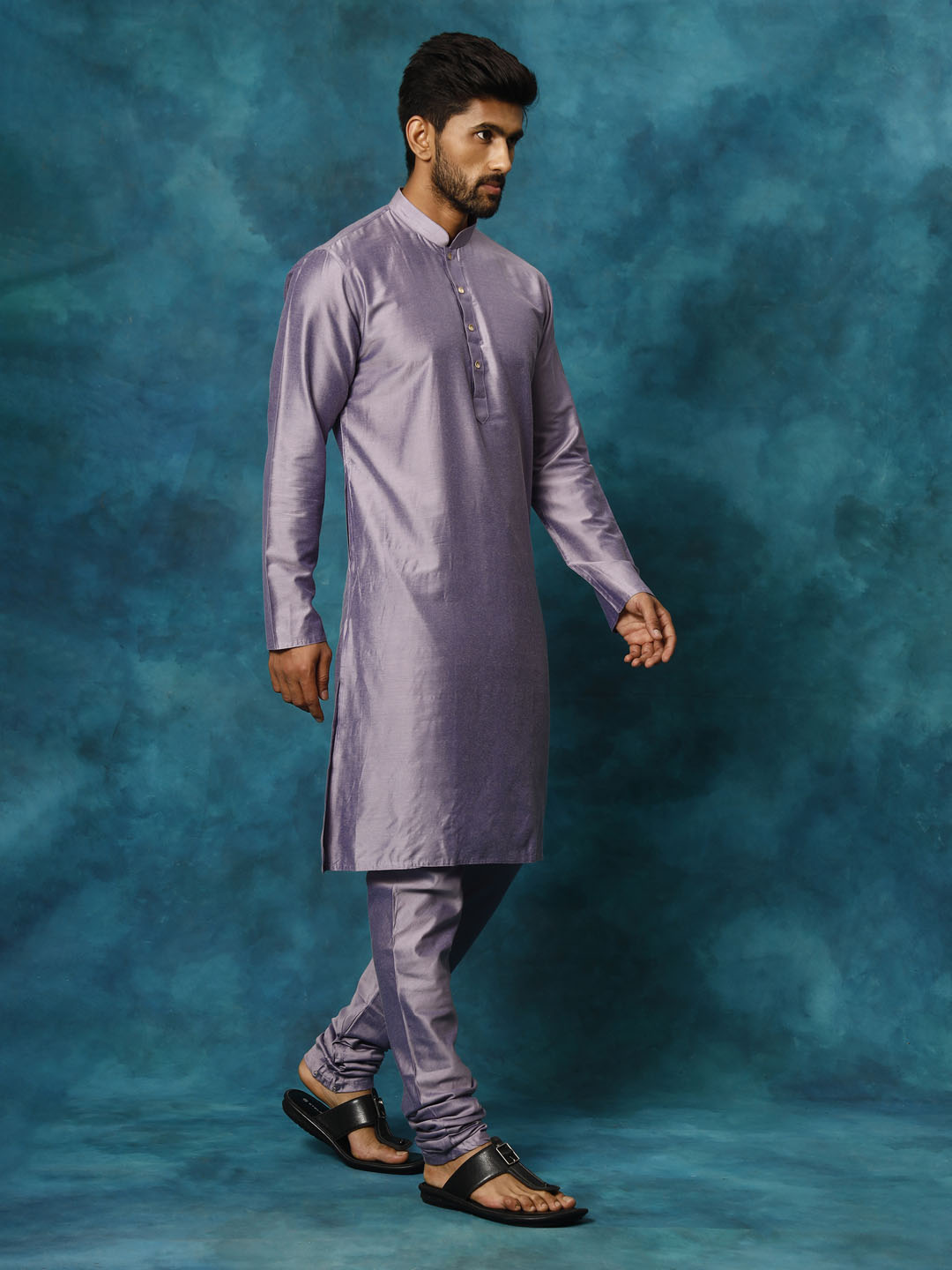 Sarvati Men's Purple Viscose Kurta Pyjama Set