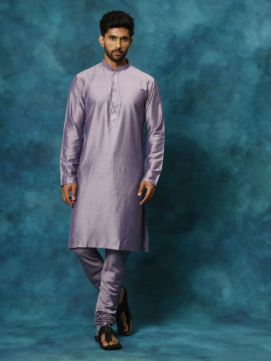 Sarvati Men's Purple Viscose Kurta Pyjama Set