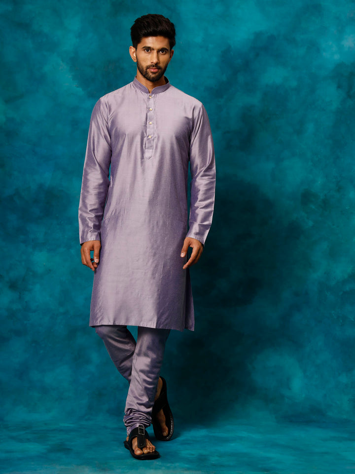 Sarvati Men's Purple Viscose Kurta Pyjama Set