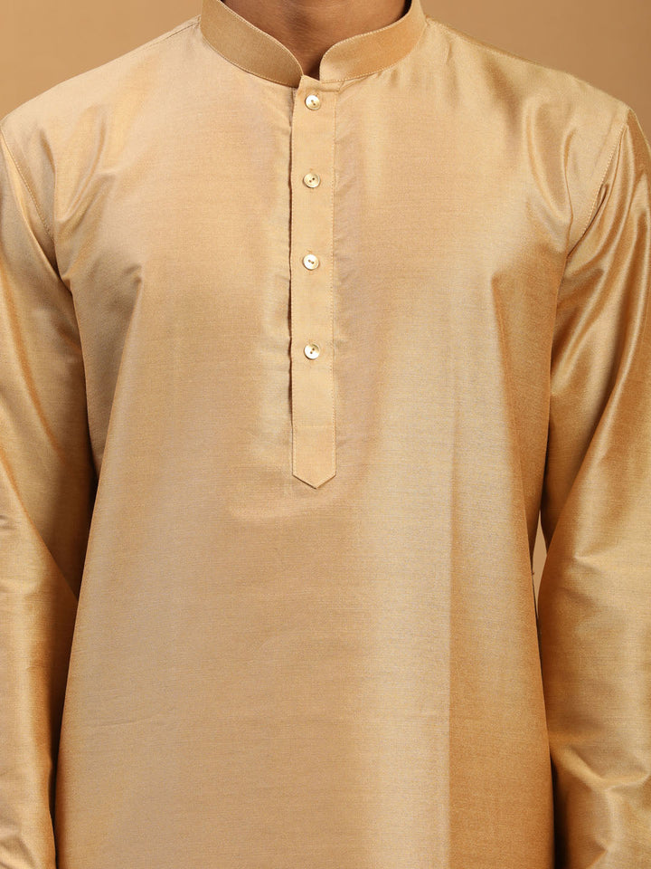 Sarvati Men's Rose Gold Viscose Kurta With Pant set