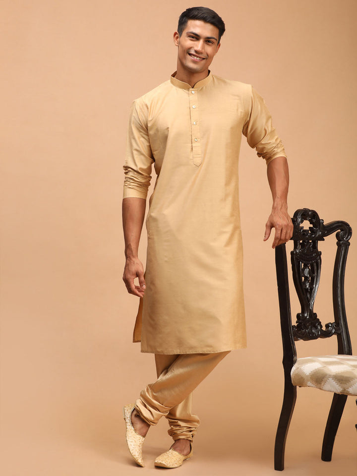 Sarvati Men's Rose Gold Viscose Kurta Pyjama Set