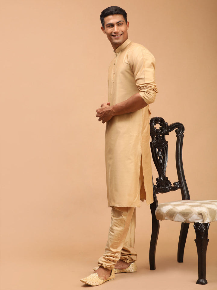 Sarvati Men's Rose Gold Viscose Kurta Pyjama Set