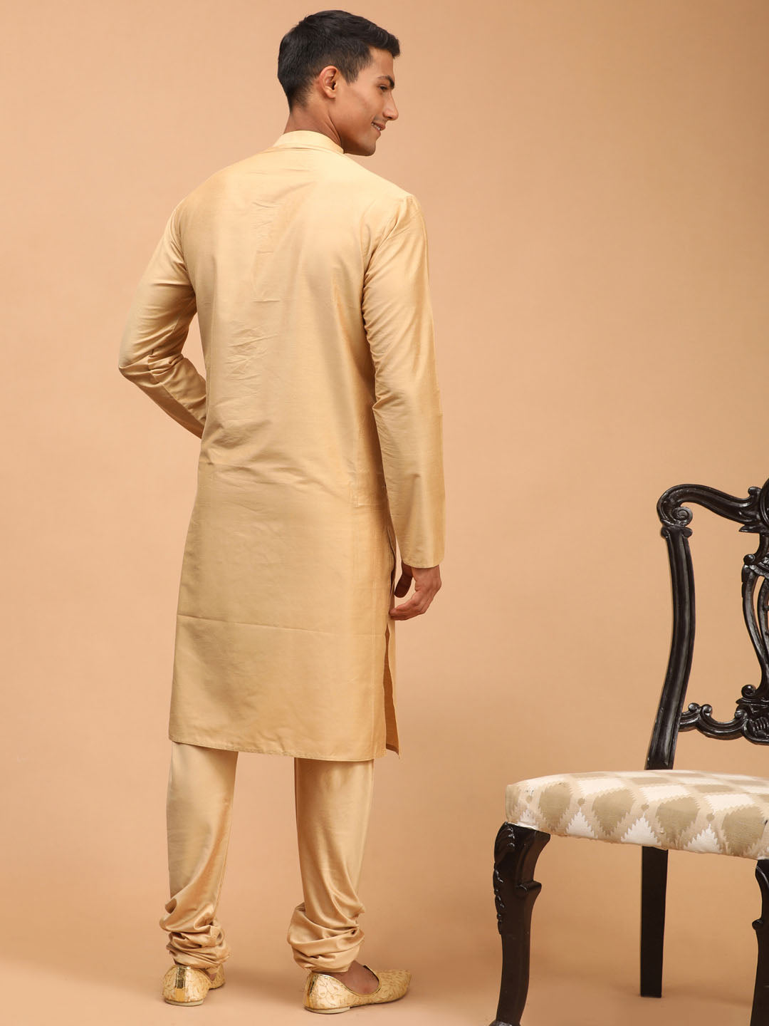 Sarvati Men's Rose Gold Viscose Kurta Pyjama Set