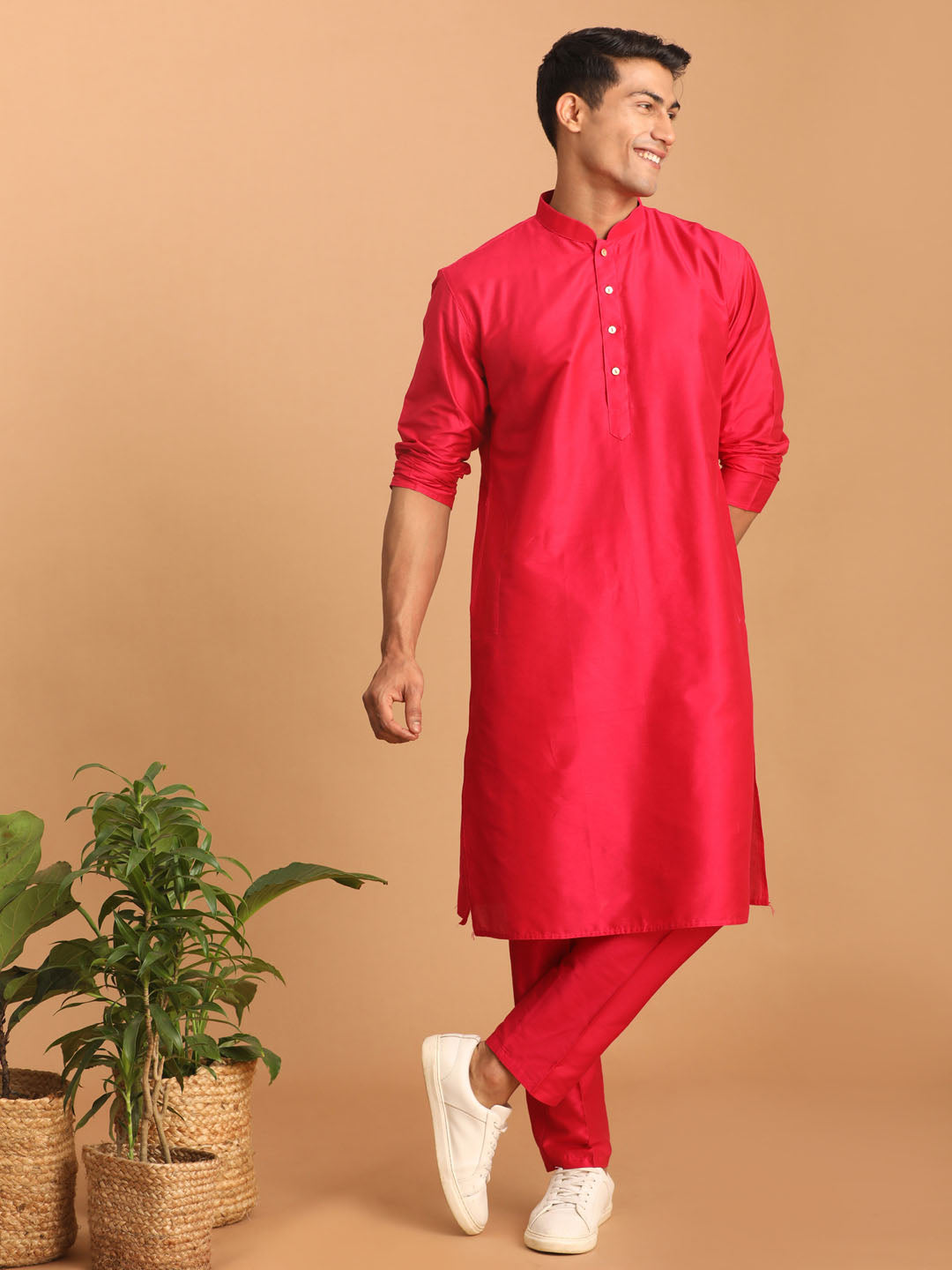 Sarvati Men's Valentino Pink Viscose Kurta Pant Set