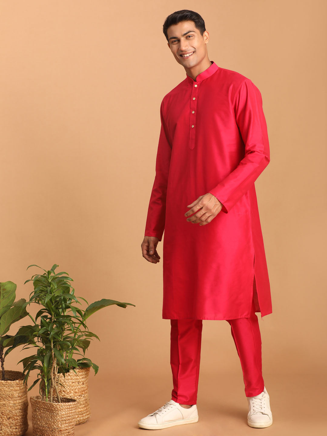 Sarvati Men's Valentino Pink Viscose Kurta Pant Set