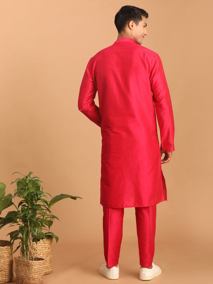 Sarvati Men's Valentino Pink Viscose Kurta Pant Set