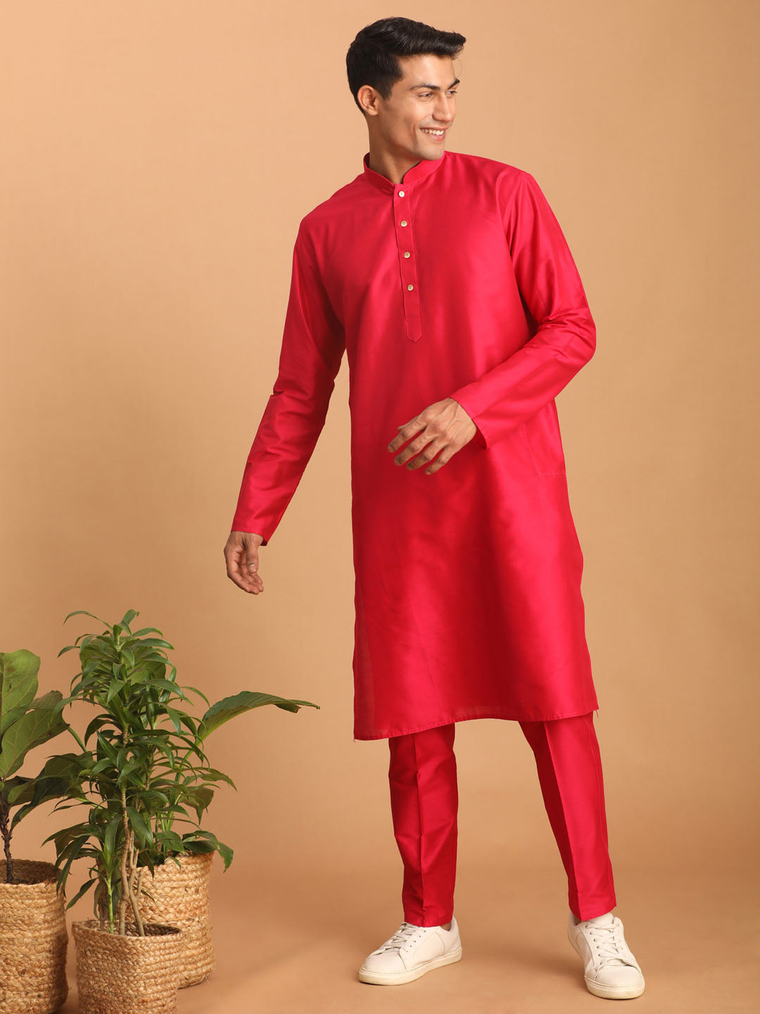 Sarvati Men's Valentino Pink Viscose Kurta Pant Set