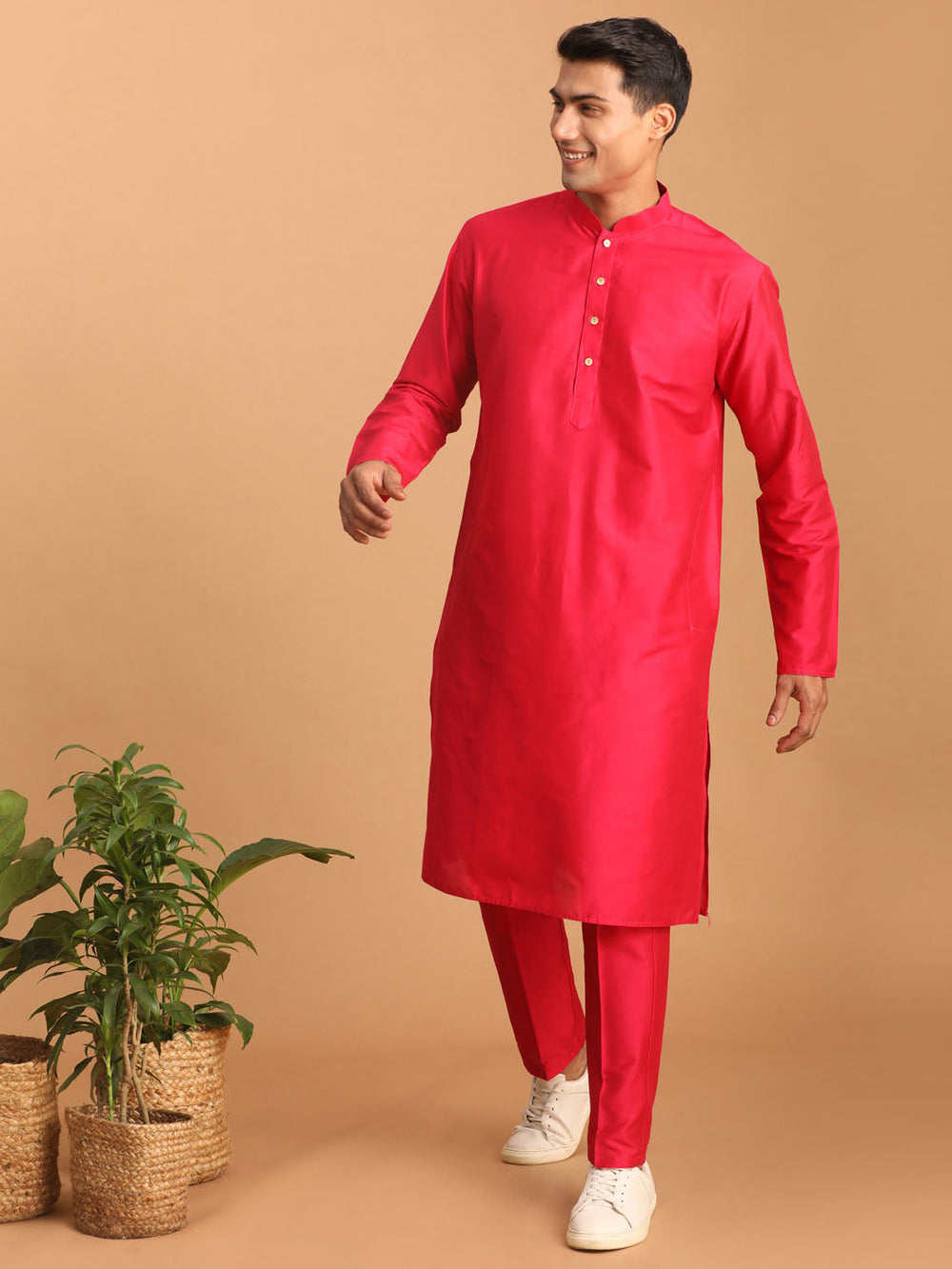 Sarvati Men's Valentino Pink Viscose Kurta Pant Set