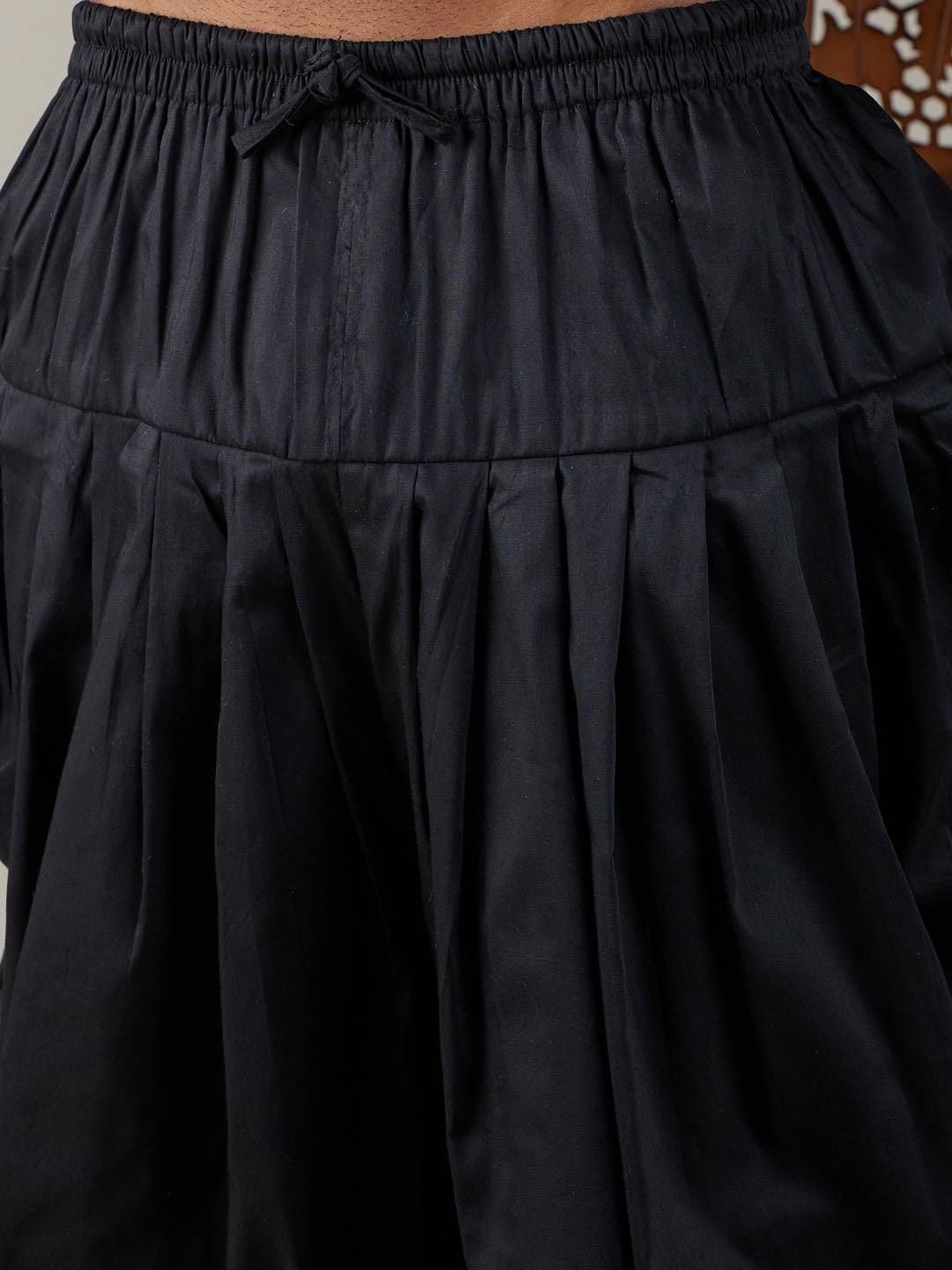 Sarvati Men's Black Mirror Georgette Kurta Dhoti Set
