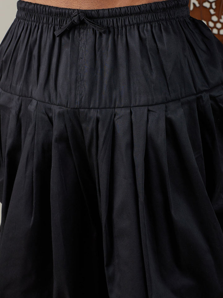 Sarvati Men's Black Mirror Georgette Kurta Dhoti Set