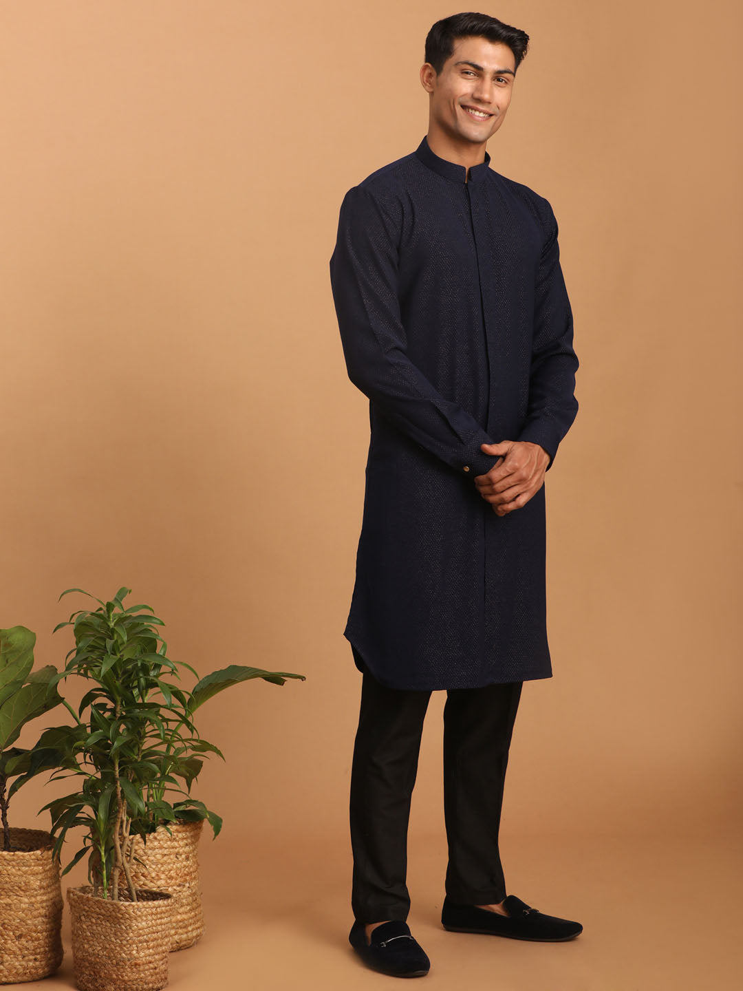 Sarvati Men's Navy Blue Printed Kurta Pant Set