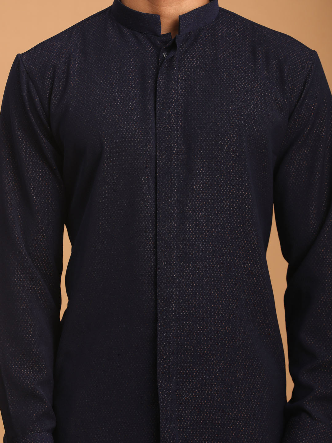 Sarvati Men's Navy Blue Printed Kurta With pant Set