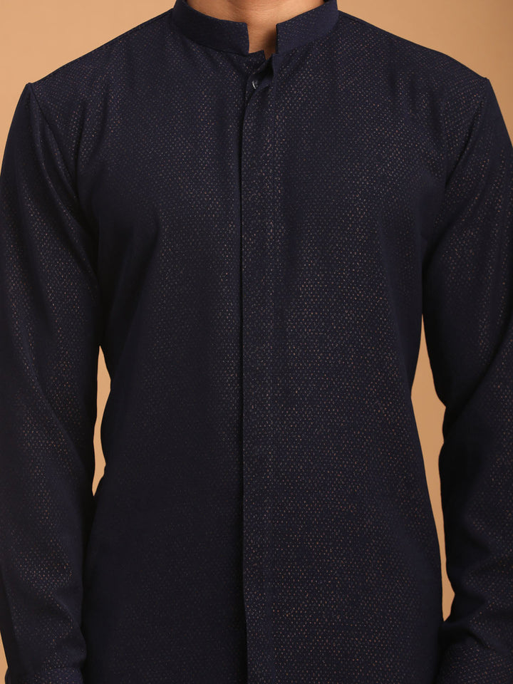 Sarvati Men's Navy Blue Printed Kurta With pant Set