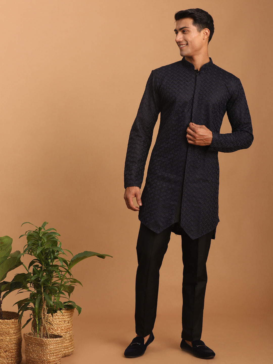 Sarvati Men's Navy Blue Kurta Pant Set