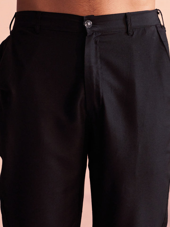 Sarvati Men's Black Georgette Zari With Sequins Worked Kurta pant Set