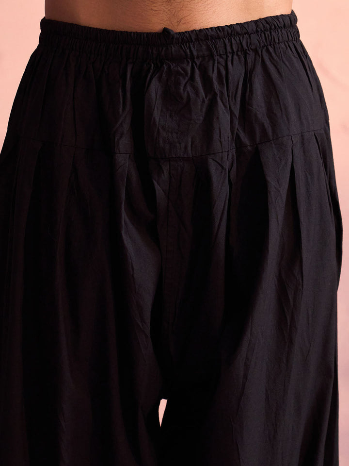 Sarvati Men's Black Georgette Embellished Kurta Patiala Set