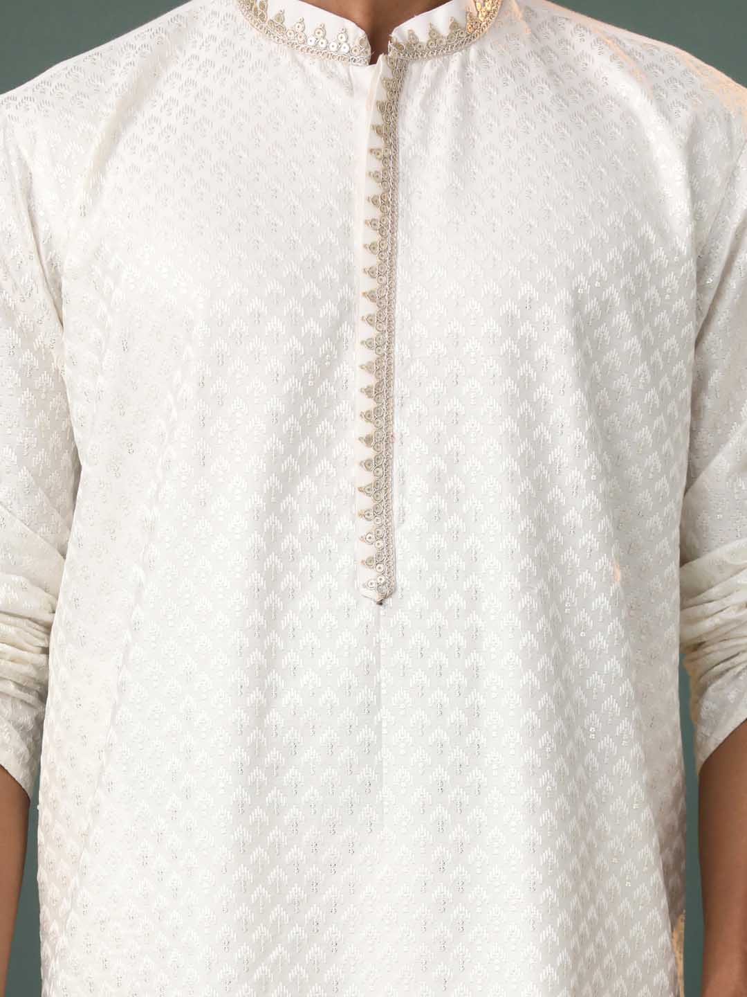 Men's Cream Embroidered Cotton Blend Kurta