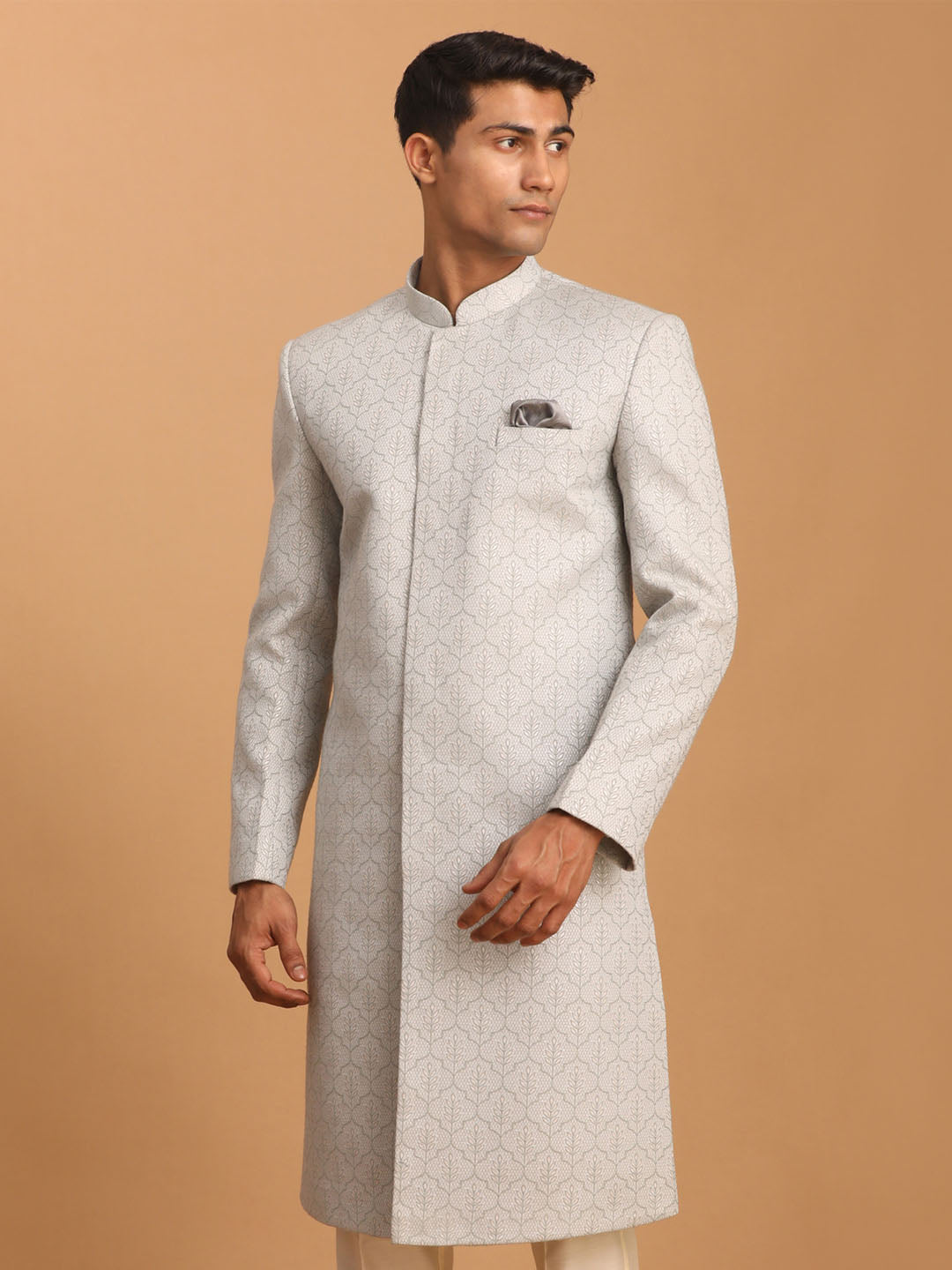 Men's Grey Jaccard Sherwani Only Top