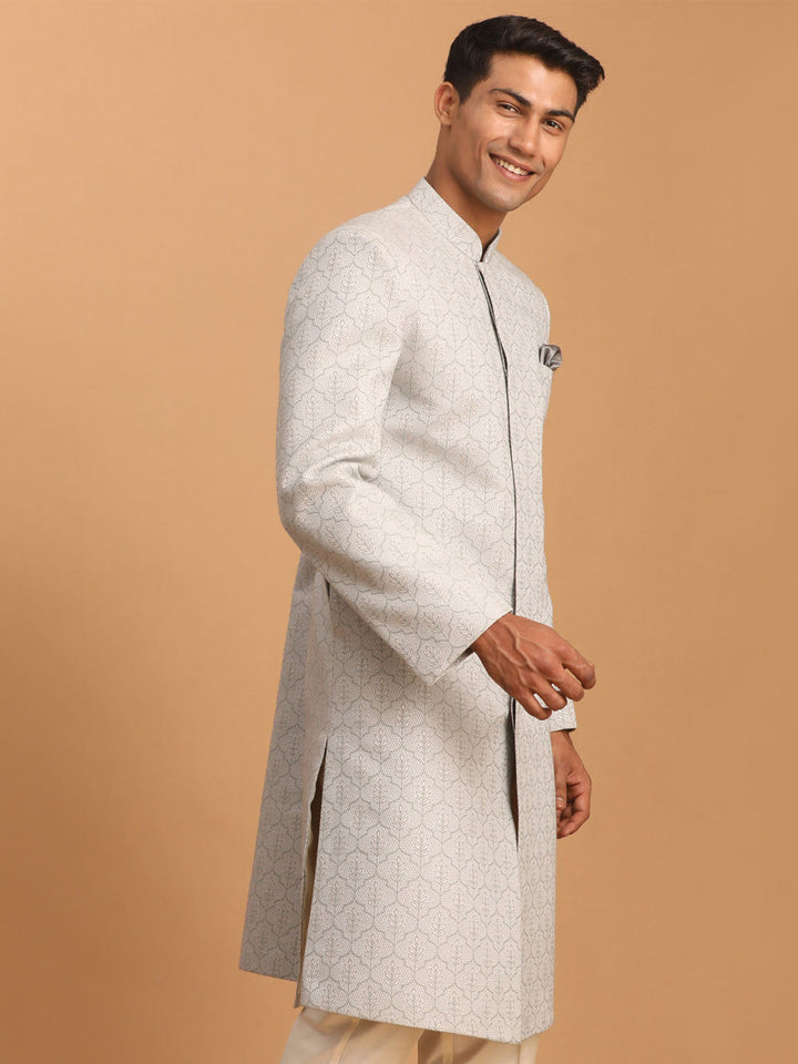 Men's Grey Jaccard Sherwani Only Top