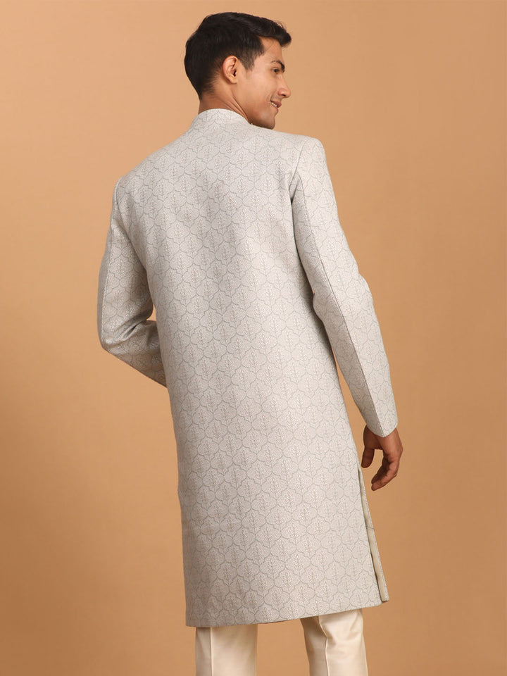 Men's Grey Jaccard Sherwani Only Top