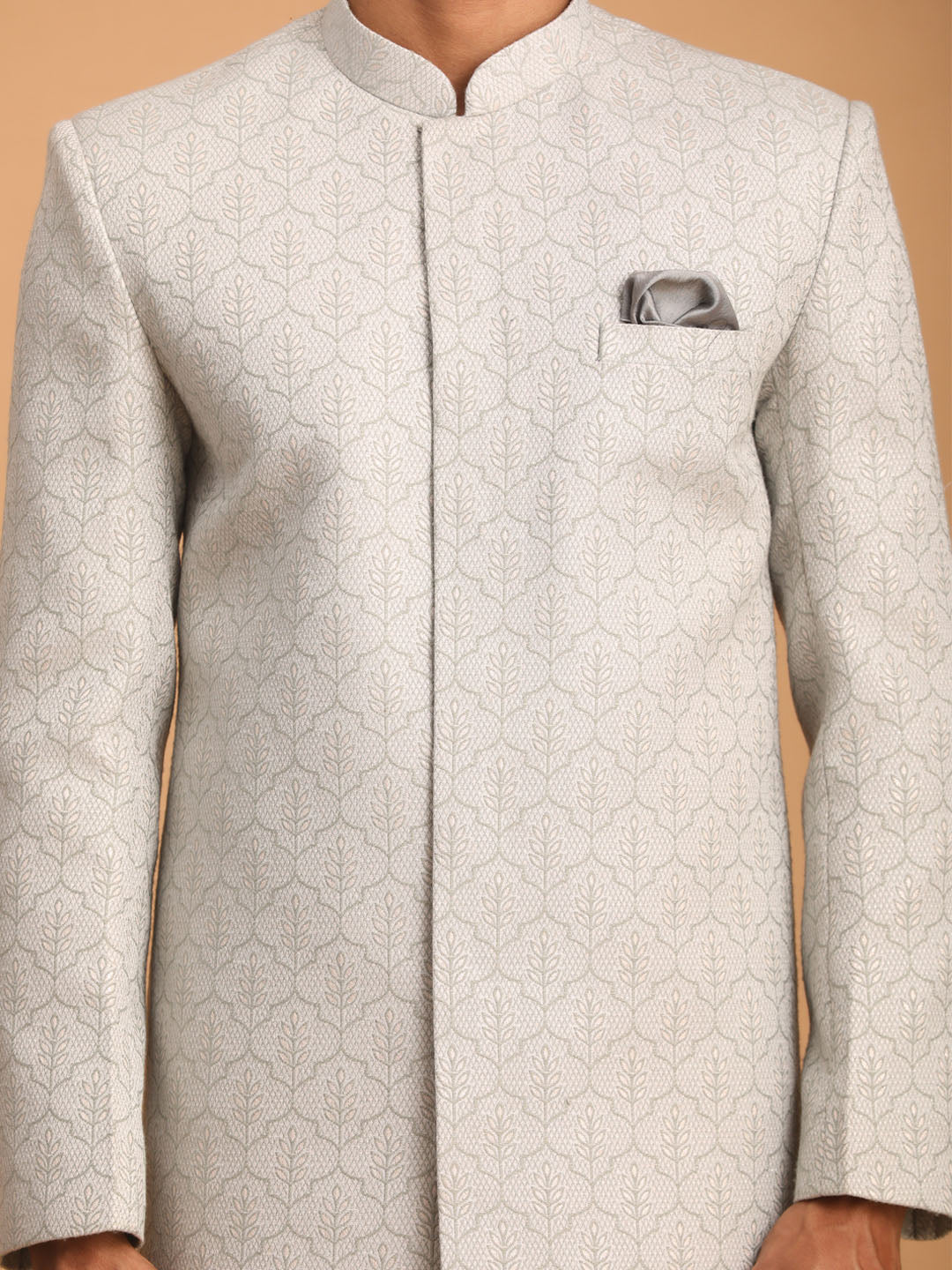 Men's Grey Jaccard Sherwani Only Top