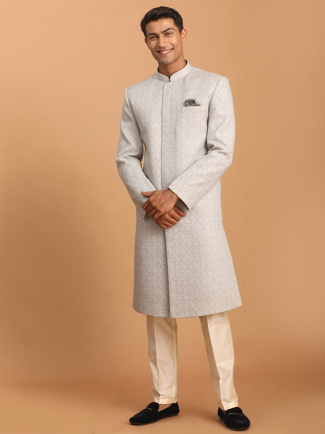 Men's Grey Jaccard Sherwani Only Top