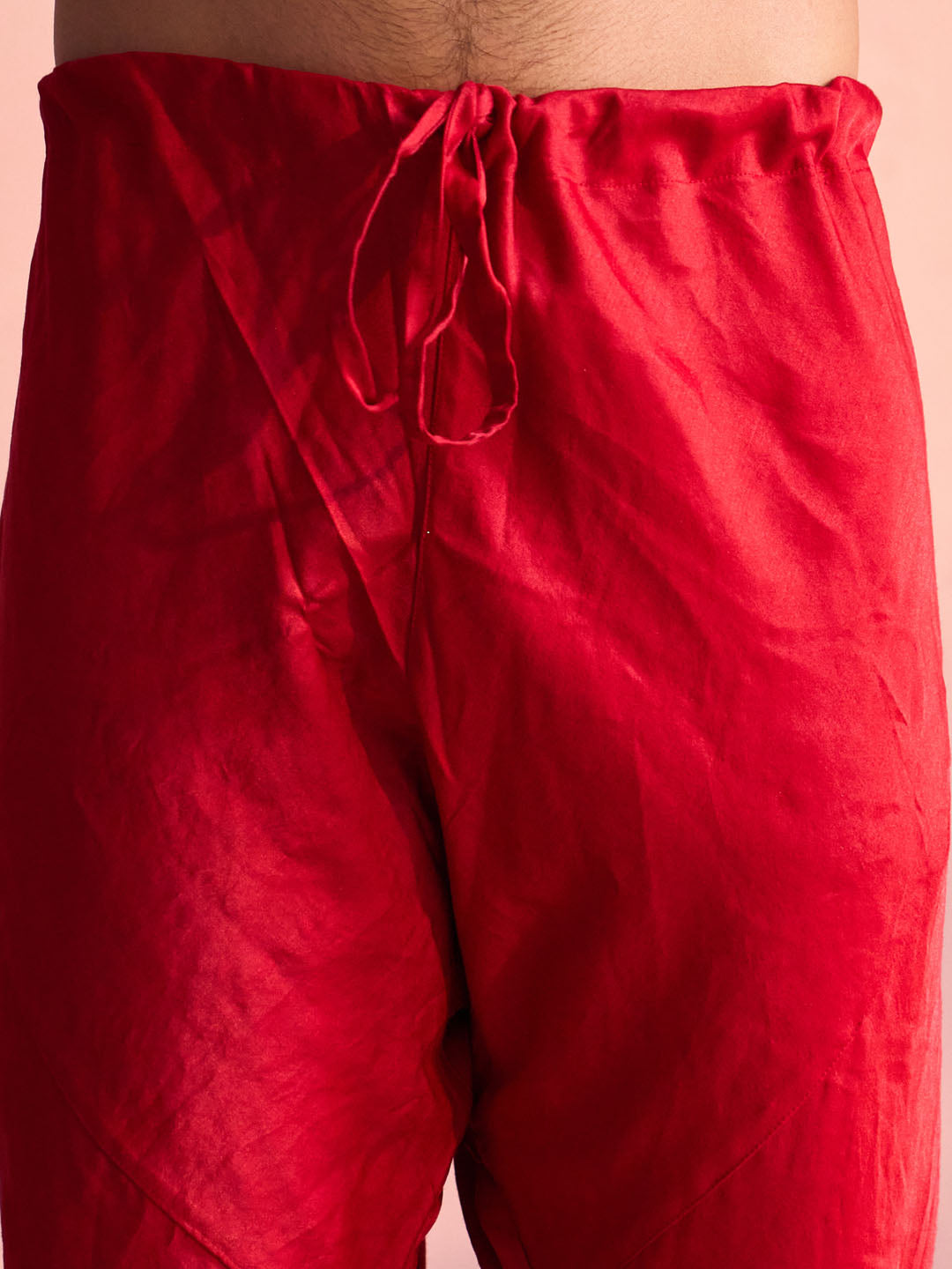 Men's Red Silk Solid Sherwani Set - view 5