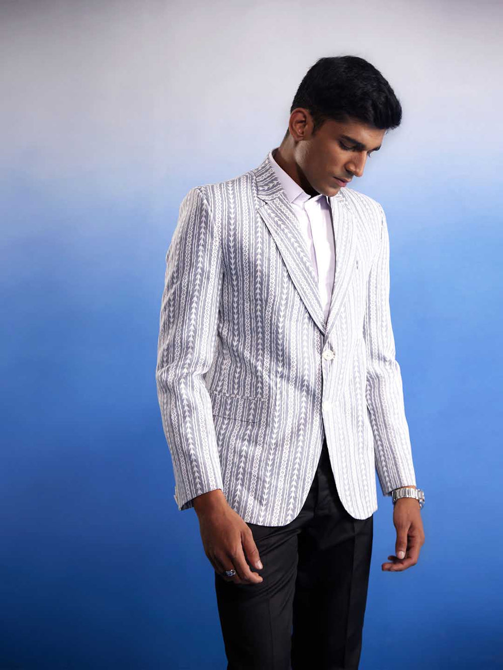 Men's Grey Aztec Printed Blazer - view 2