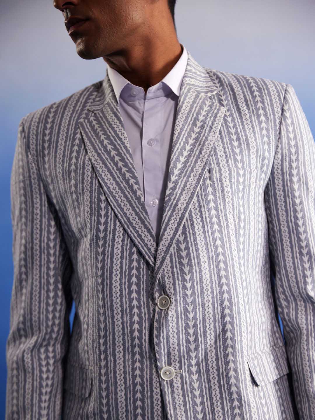 Men's Grey Aztec Printed Blazer - view 4