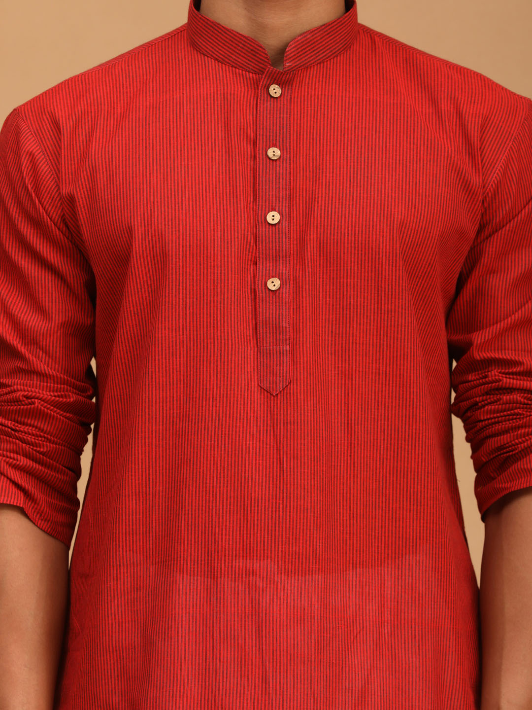 Sarvati Men's Maroon Cotton Handloom Kurta With White Pant Set