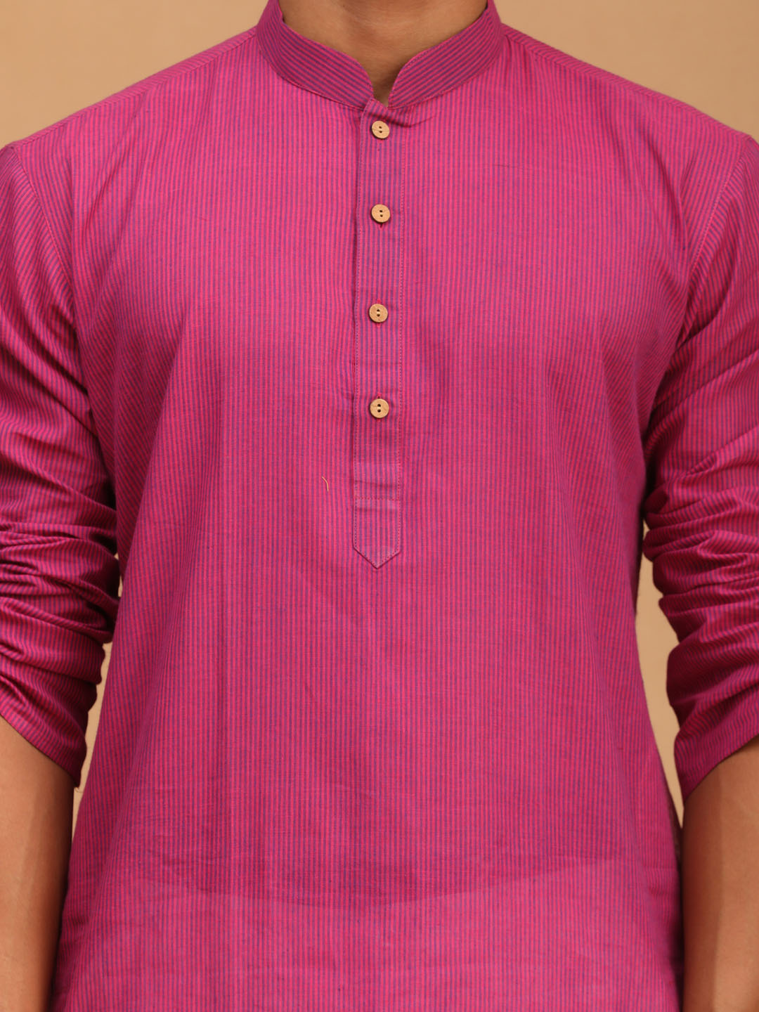 Sarvati Men's Purple Cotton Handloom Kurta With White Pant Set