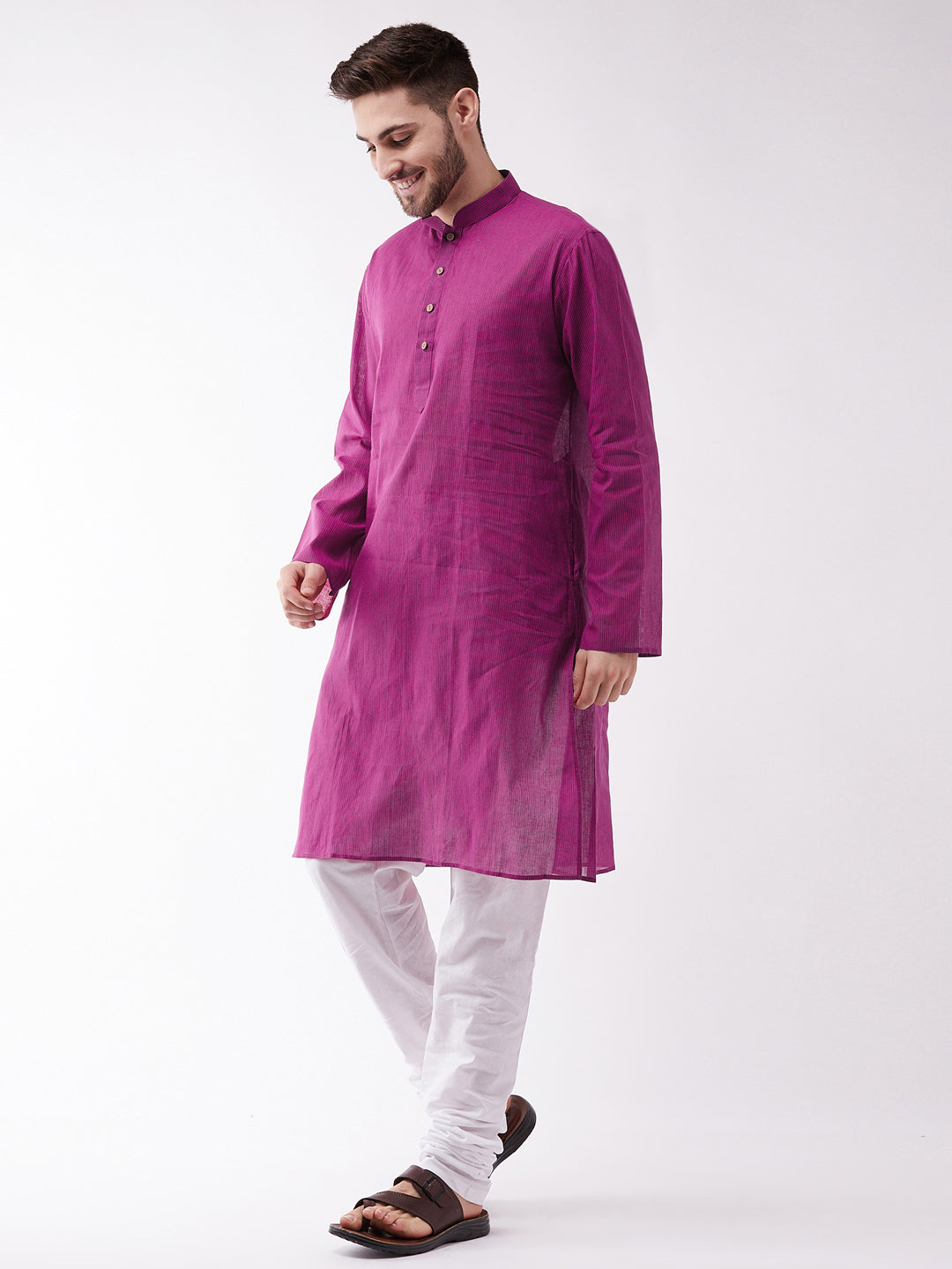 Sarvati Men's Purple Cotton Handloom Kurta With Pyjama Set