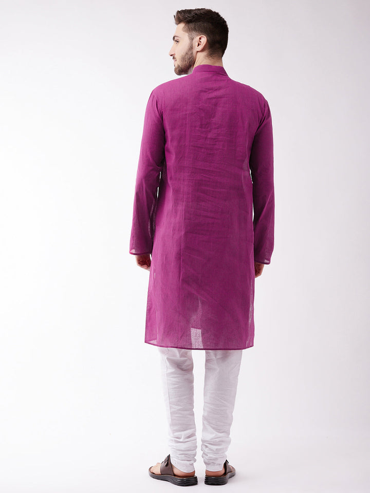 Sarvati Men's Purple Cotton Handloom Kurta With Pyjama Set