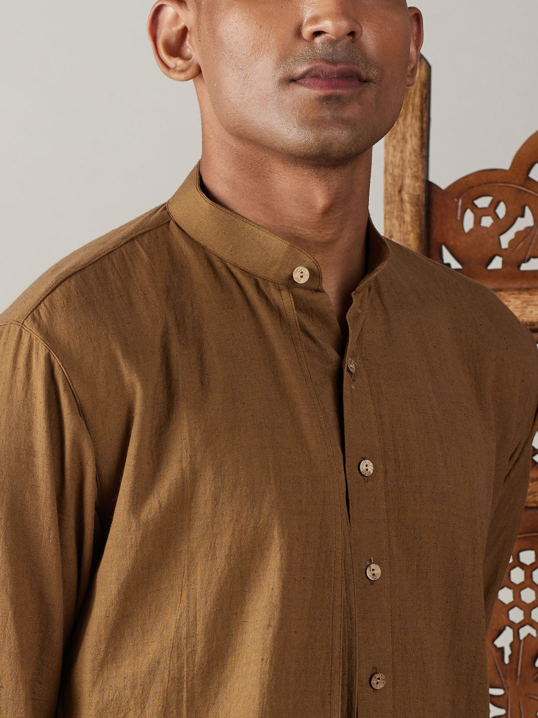 Sarvati Men's Coffee Cotton Cool Dyable Kurta with Cream Pant Set