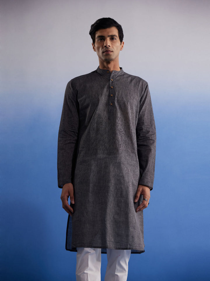 Men's Black Pure Cotton Handloom Kurta