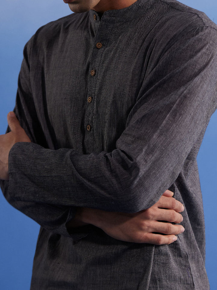 Men's Black Pure Cotton Handloom Kurta