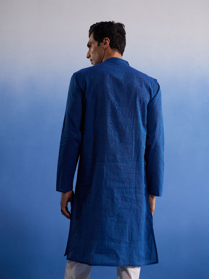 Sarvati Men's Blue Pure Cotton Handloom Kurta Pyjama Set