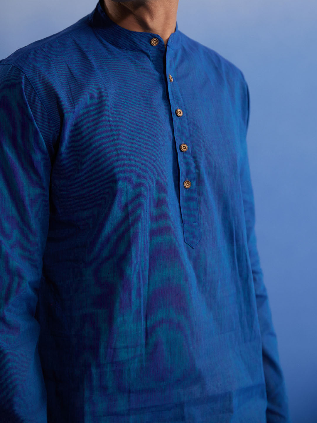 Sarvati Men's Blue Pure Cotton Handloom Kurta Pyjama Set