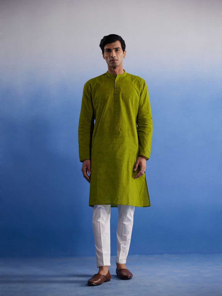 Sarvati Men's Green Pure Cotton Handloom Kurta Pyjama Set