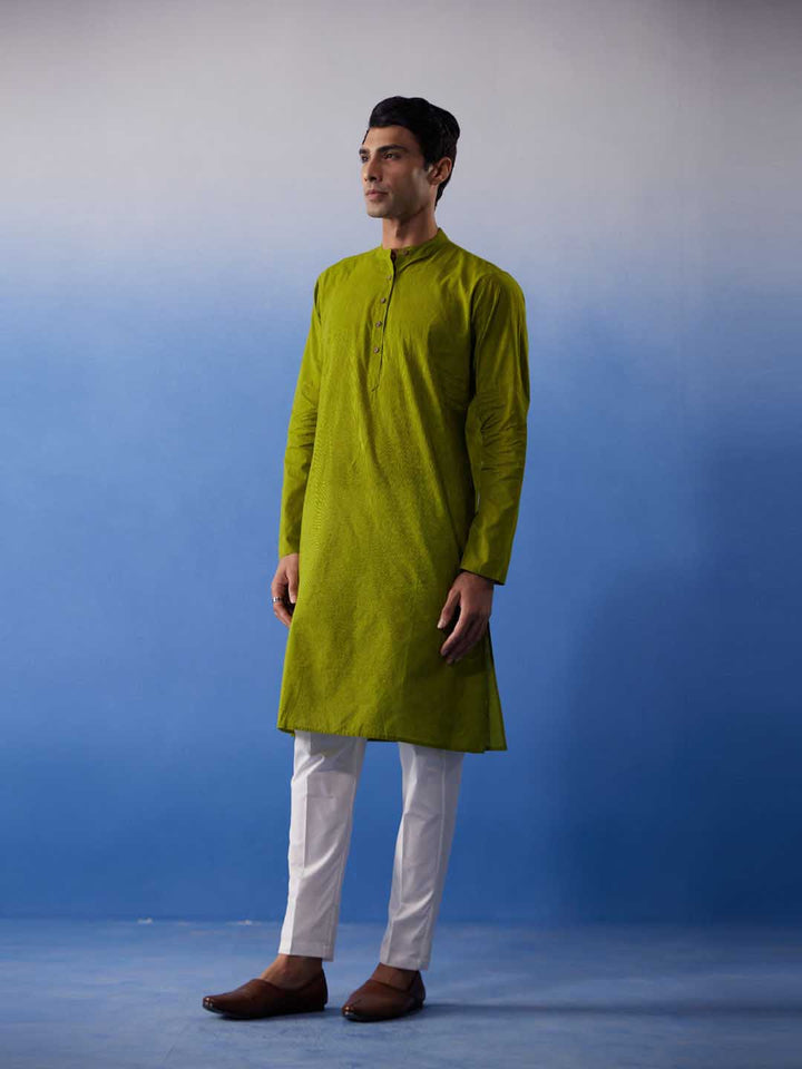 Sarvati Men's Green Pure Cotton Handloom Kurta Pyjama Set