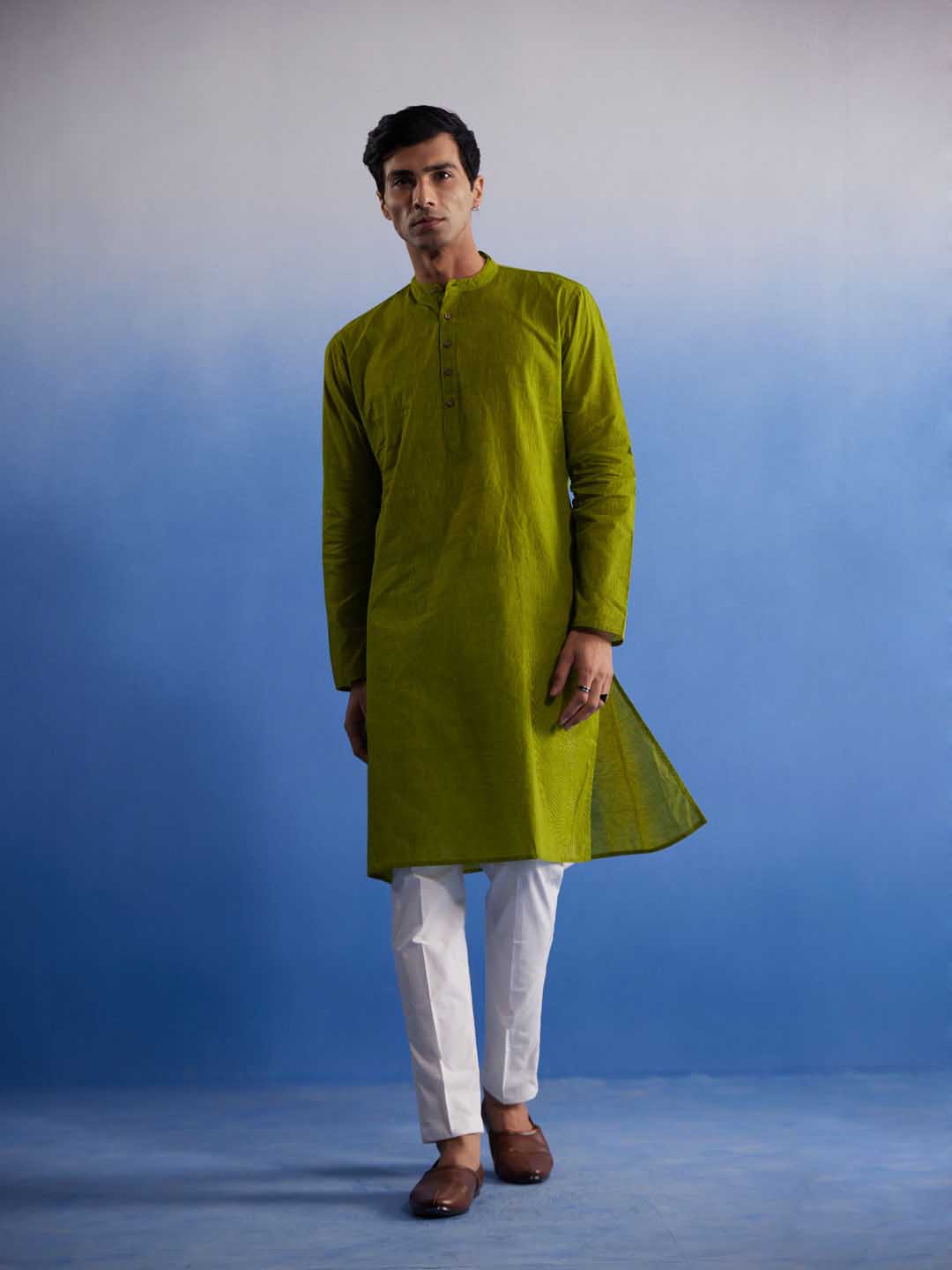 Sarvati Men's Green Pure Cotton Handloom Kurta Pyjama Set