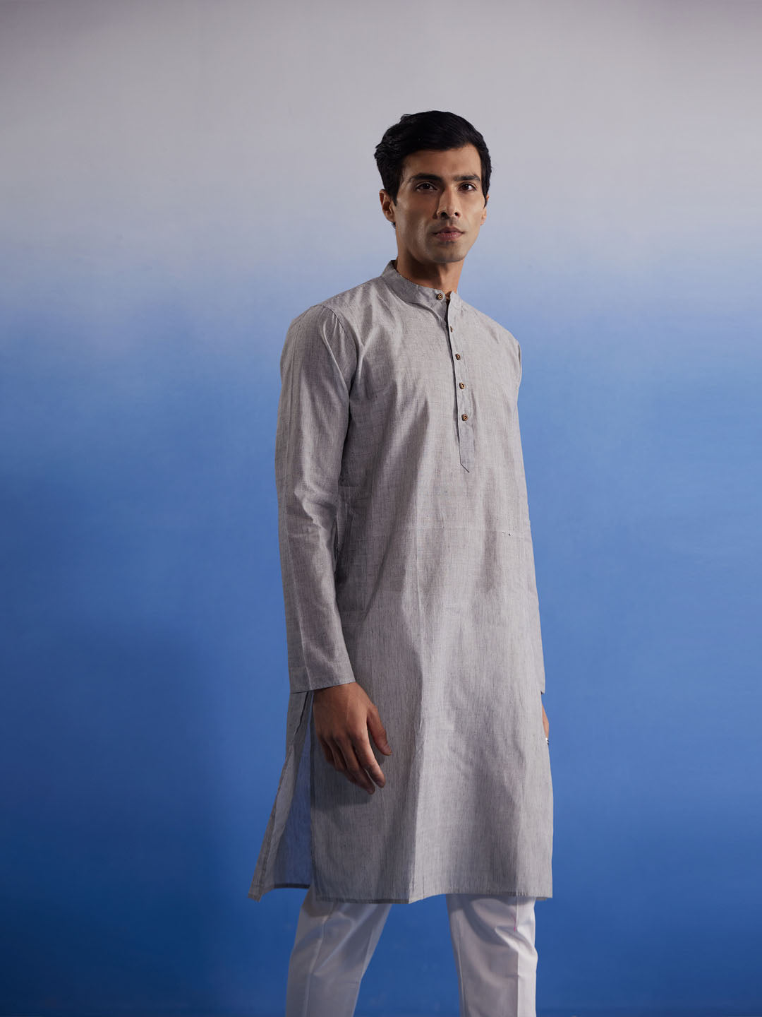 Men's Grey Pure Cotton Handloom Kurta